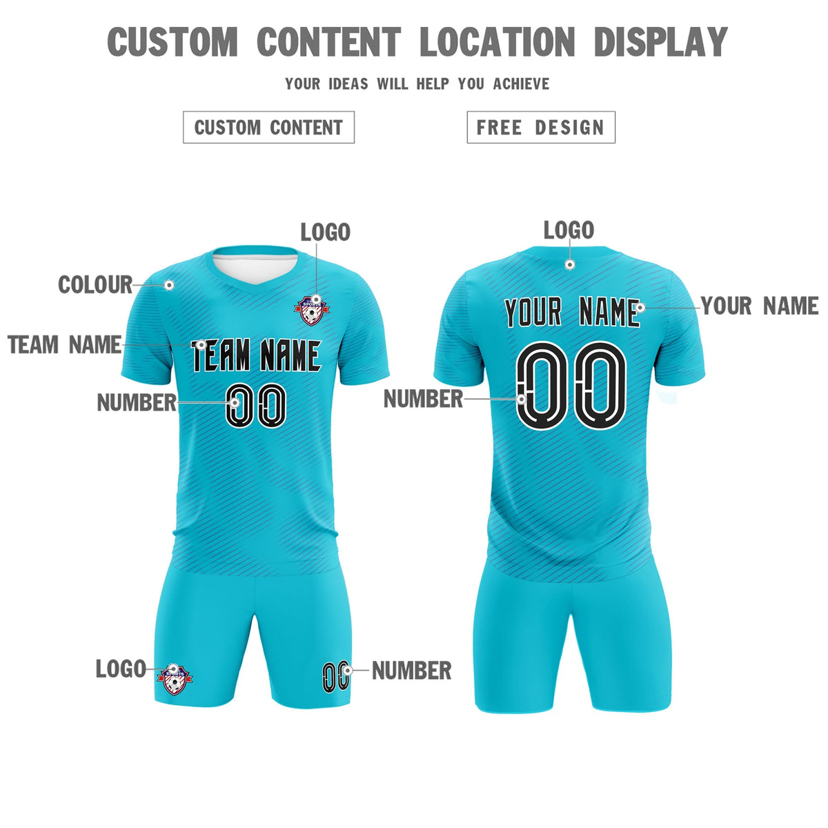 Custom Sky Blue Royal Training Uniform For Men Football Sets Jersey