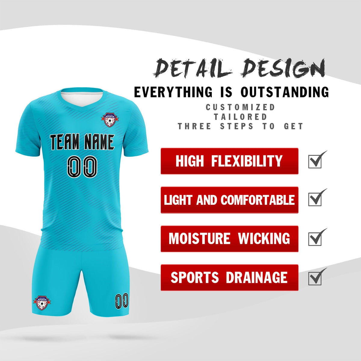 Custom Sky Blue Royal Training Uniform For Men Football Sets Jersey