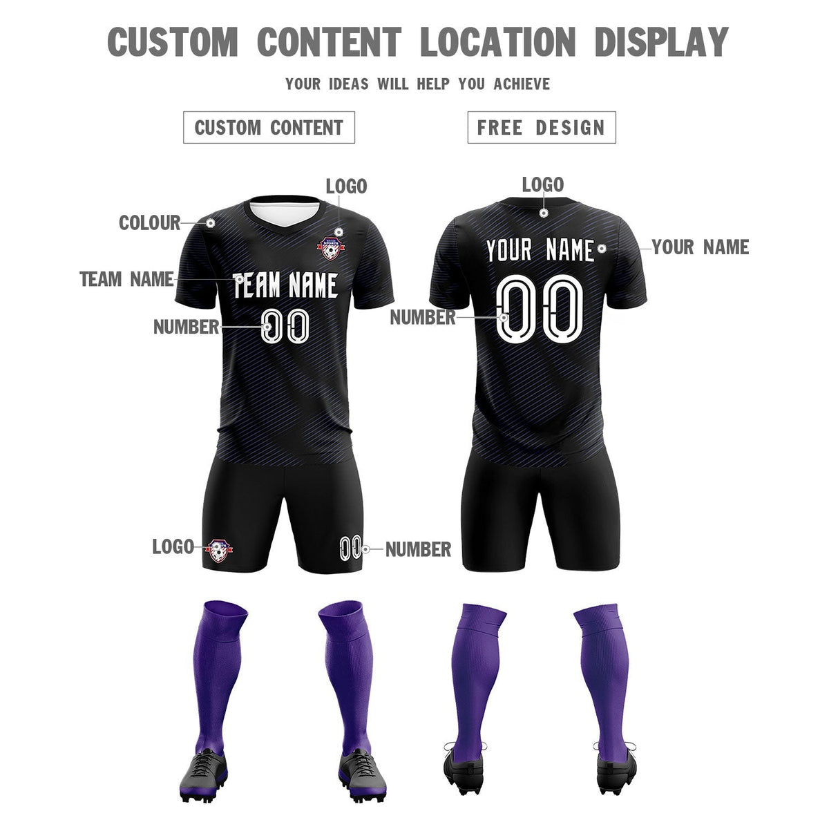 Custom Black Purple Training Uniform For Men Football Sets Jersey