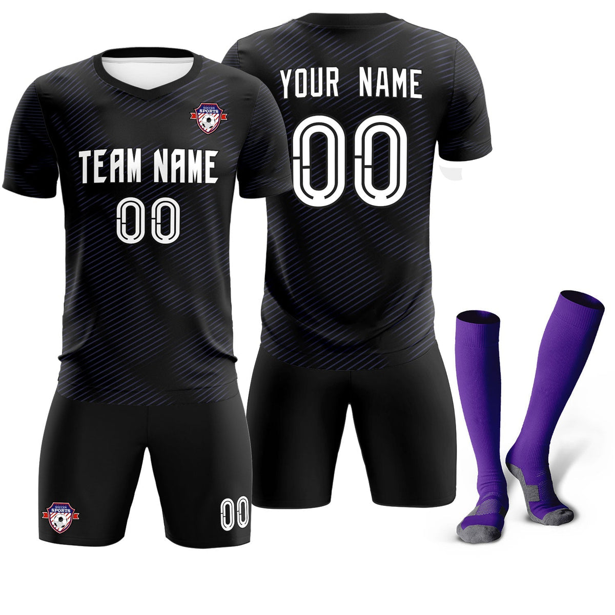 Custom Black Purple Training Uniform For Men Football Sets Jersey