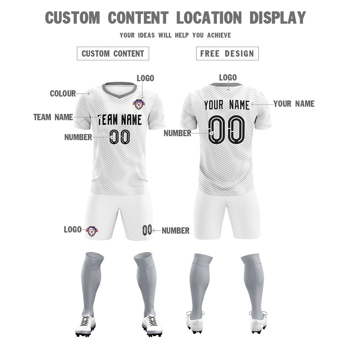 Custom White Gray Training Uniform For Men Football Sets Jersey