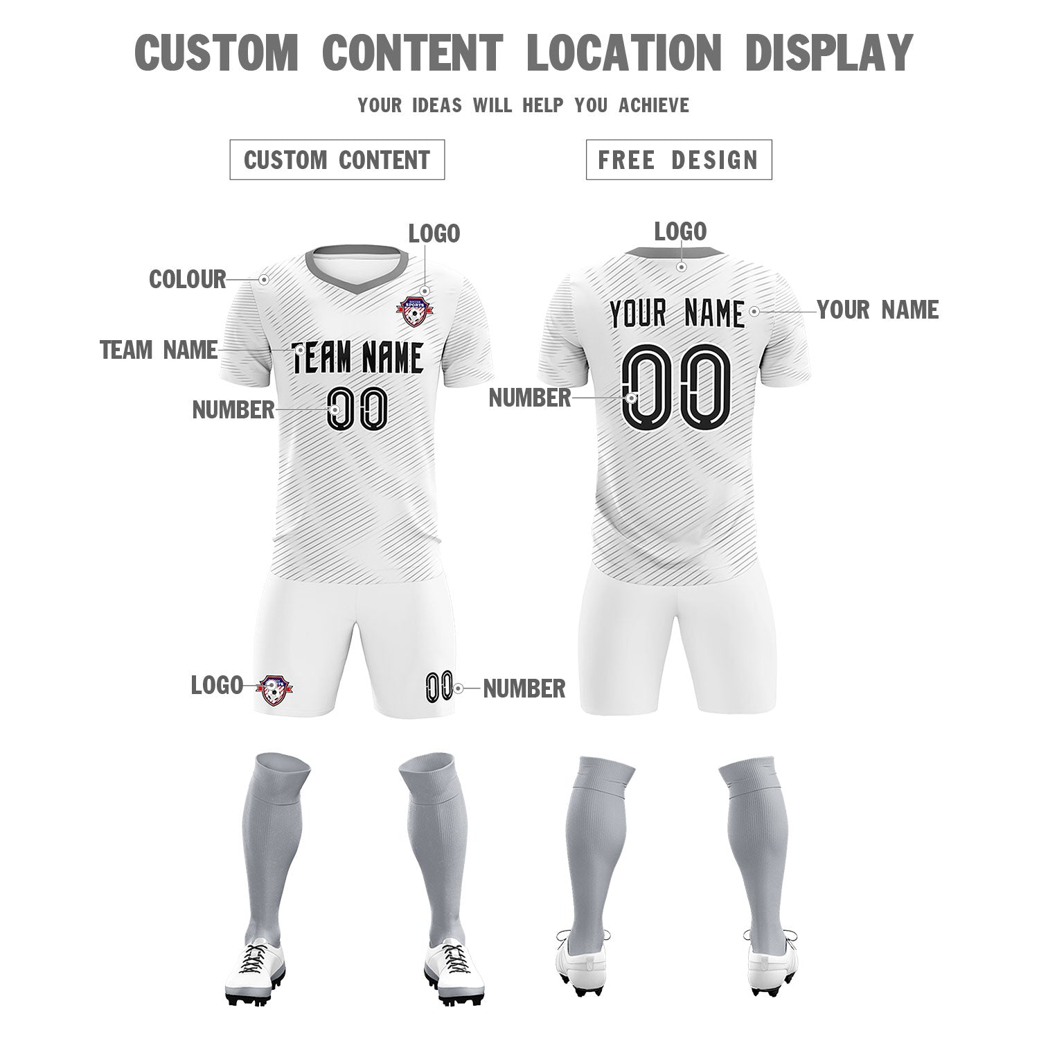 Custom White Gray Training Uniform For Men Football Sets Jersey