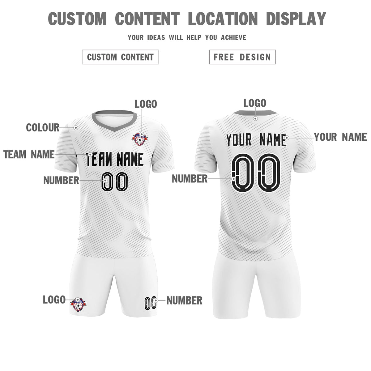 Custom White Gray Training Uniform For Men Football Sets Jersey