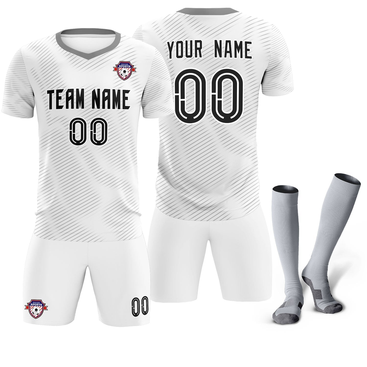 Custom White Gray Training Uniform For Men Football Sets Jersey