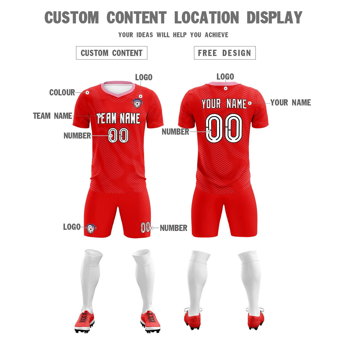 Custom Red Light Pink Training Uniform For Men Football Sets Jersey