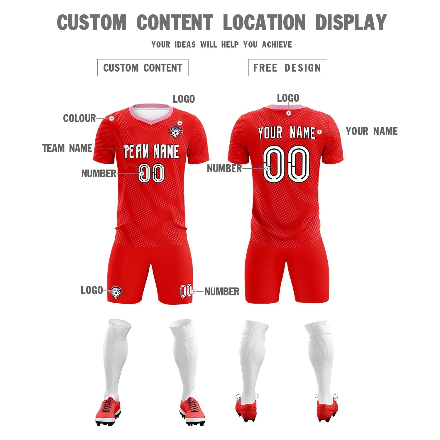 Custom Red Light Pink Training Uniform For Men Football Sets Jersey