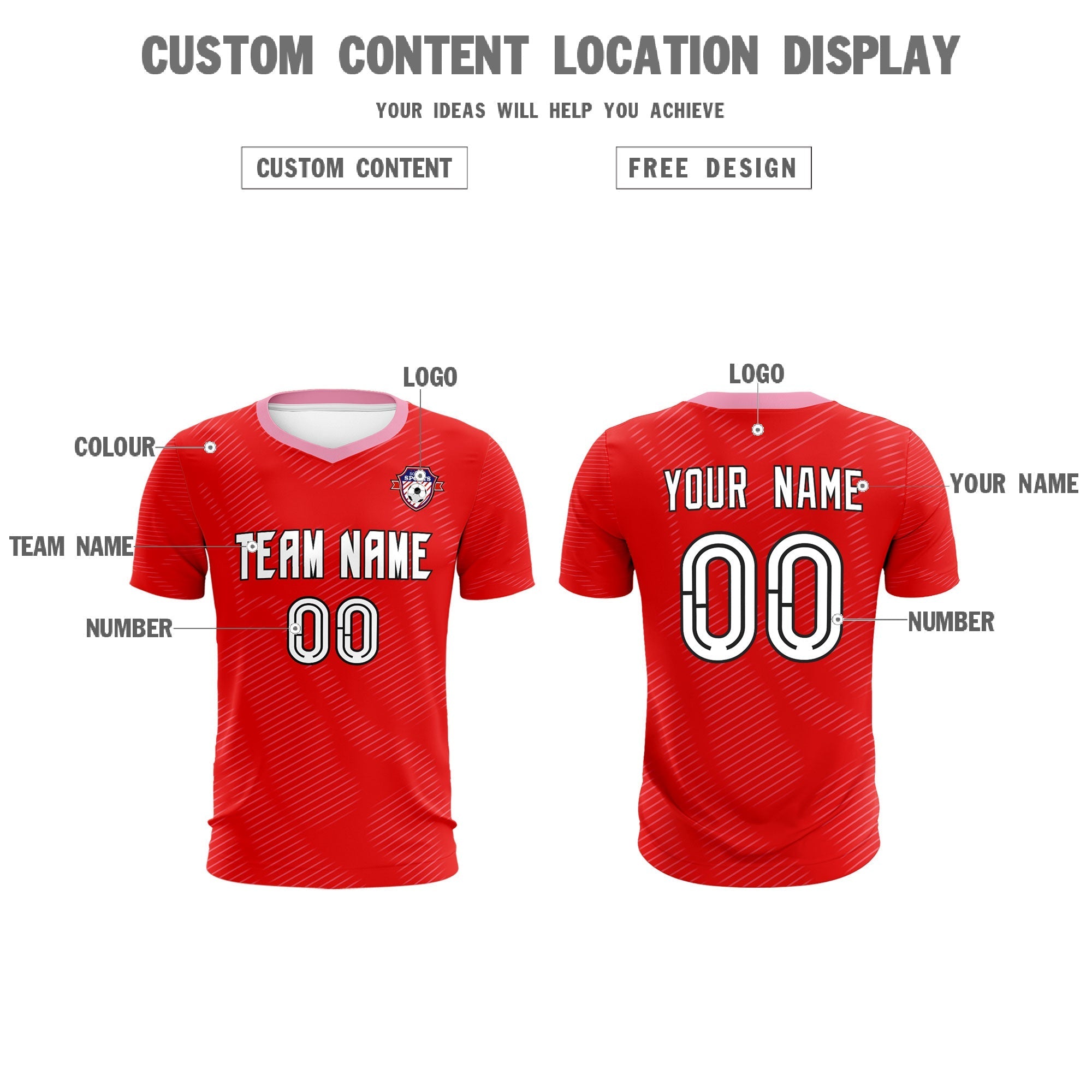 Custom Red Light Pink Training Uniform For Men Football Sets Jersey