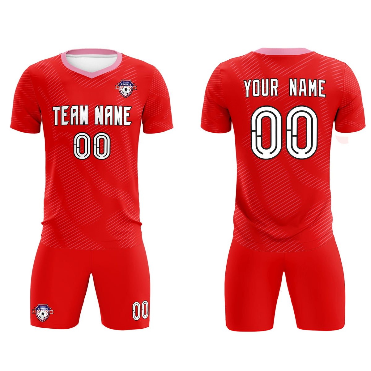 Custom Red Light Pink Training Uniform For Men Football Sets Jersey