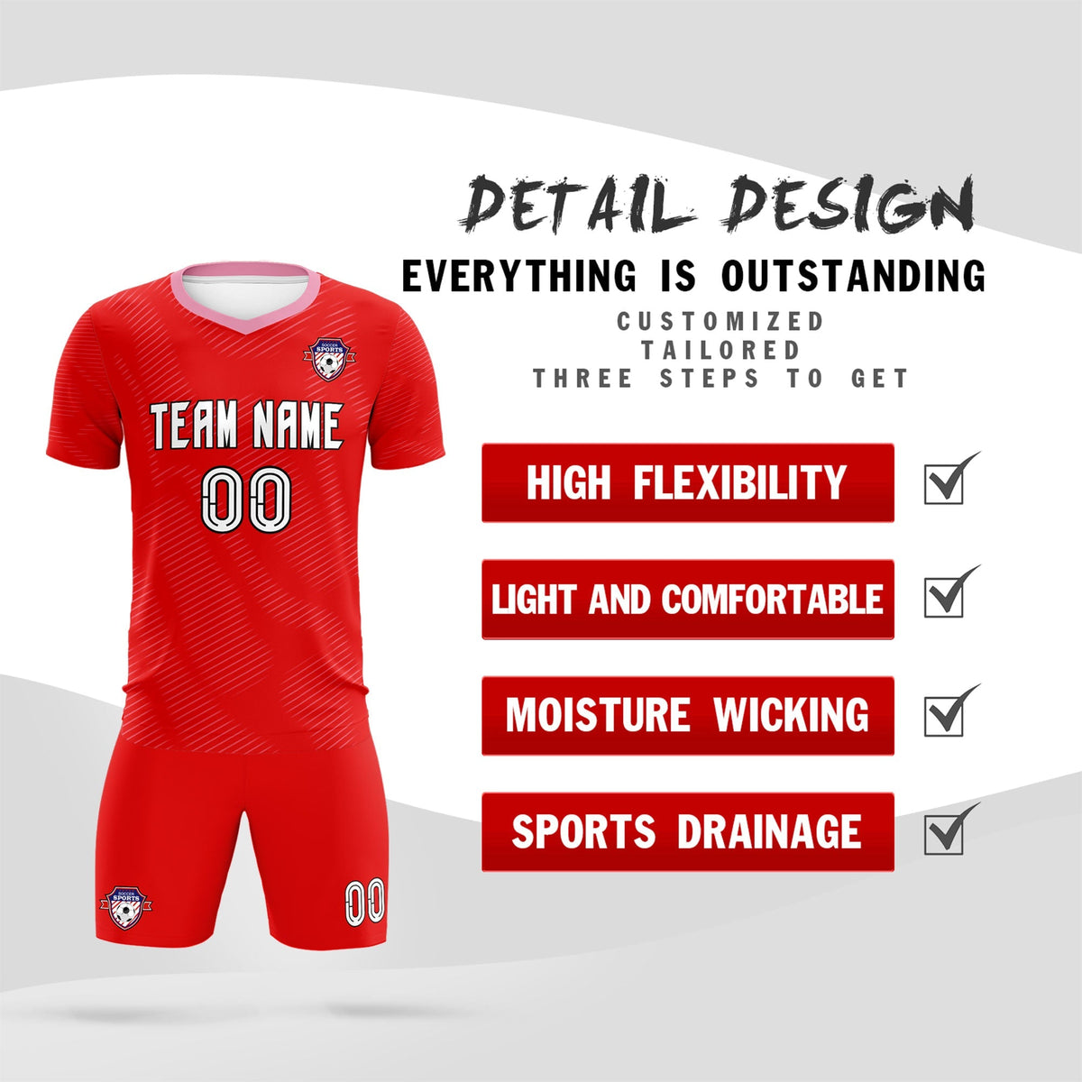 Custom Red Light Pink Training Uniform For Men Football Sets Jersey