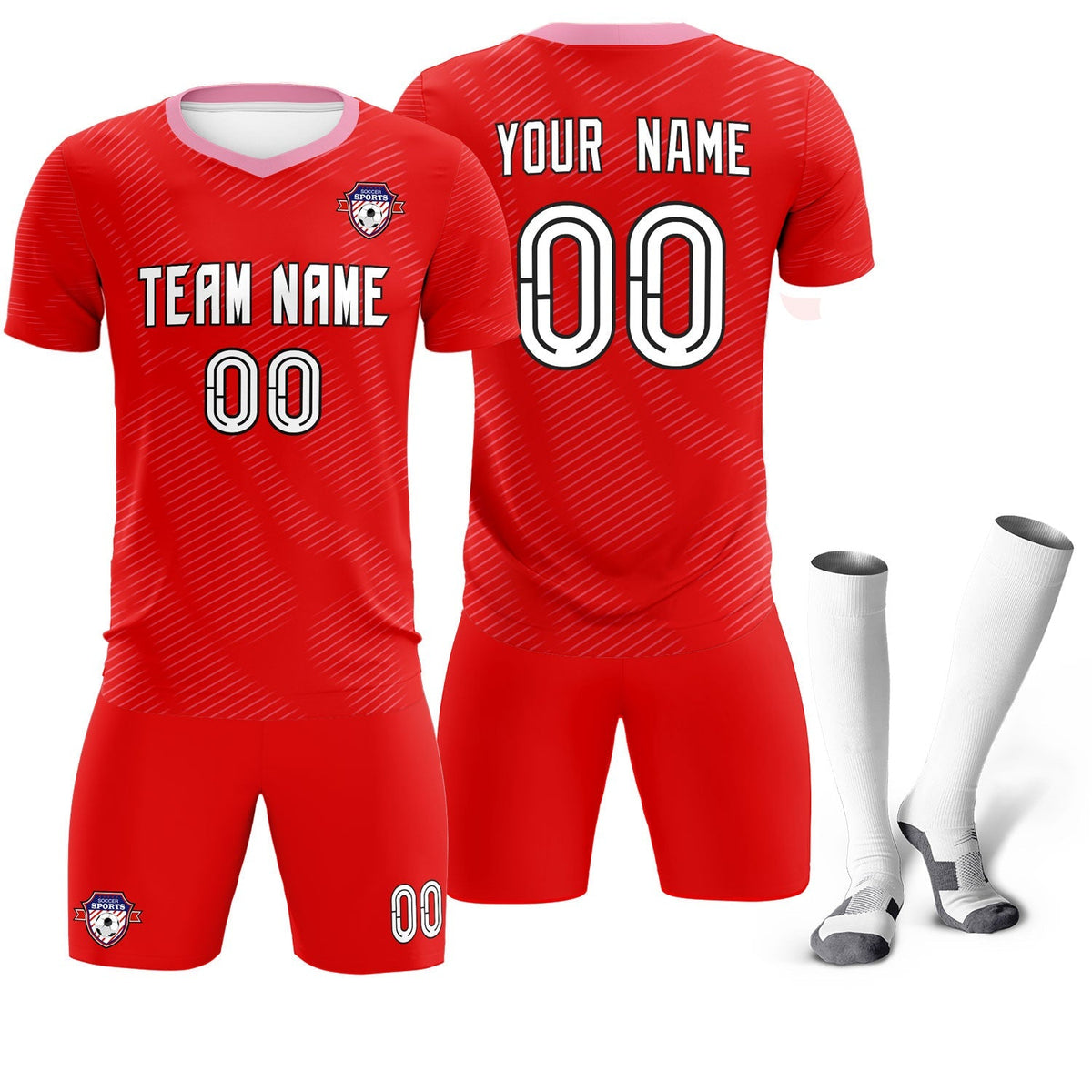 Custom Red Light Pink Training Uniform For Men Football Sets Jersey