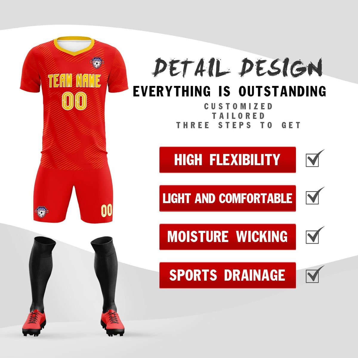 Custom Red Gold Training Uniform For Men Football Sets Jersey