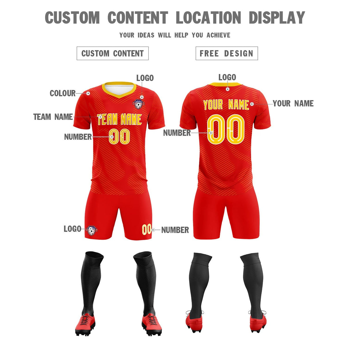 Custom Red Gold Training Uniform For Men Football Sets Jersey