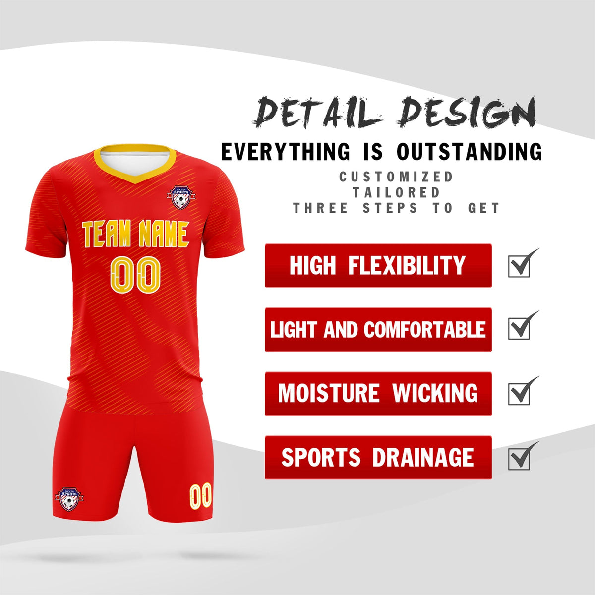 Custom Red Gold Training Uniform For Men Football Sets Jersey