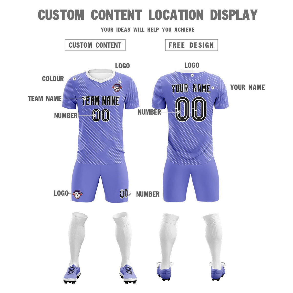 Custom Light Purple White Training Uniform For Men Football Sets Jersey
