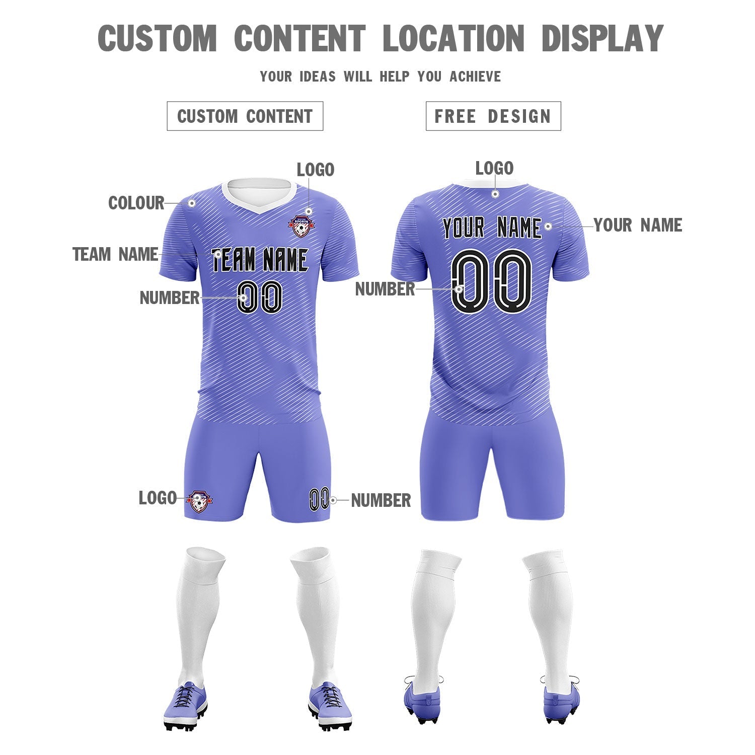 Custom Light Purple White Training Uniform For Men Football Sets Jersey