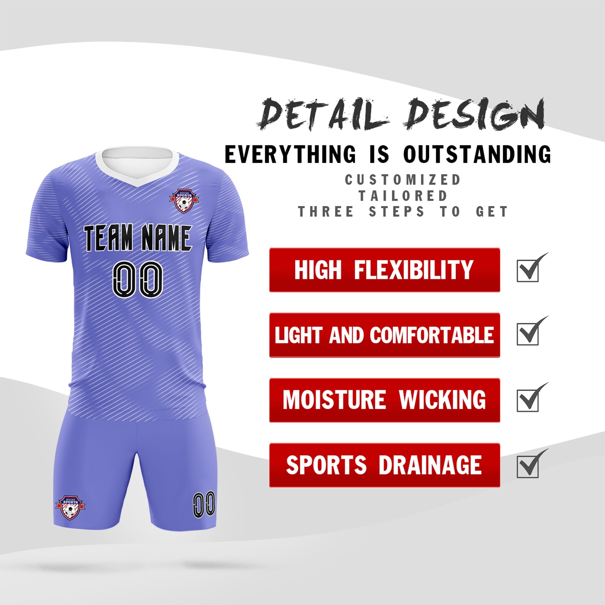 Custom Light Purple White Training Uniform For Men Football Sets Jersey