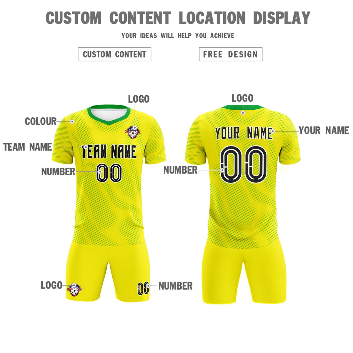 Custom Gold Kelly Green Training Uniform For Men Football Sets Jersey