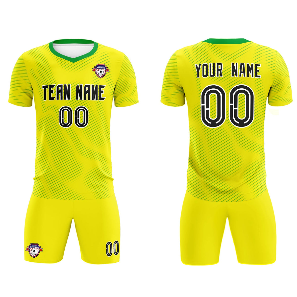 Custom Gold Kelly Green Training Uniform For Men Football Sets Jersey
