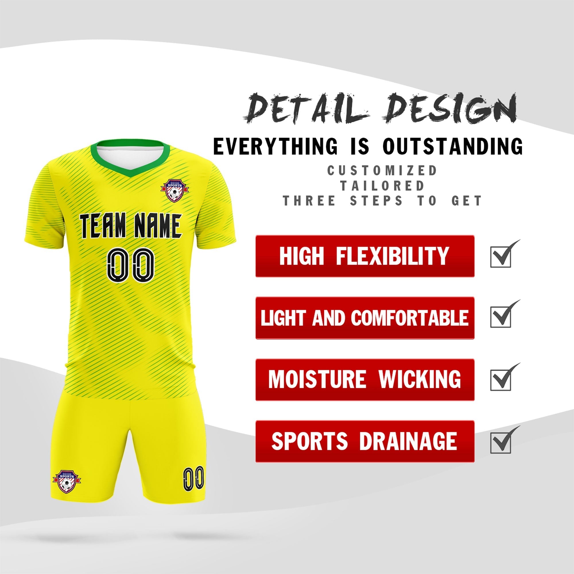 Custom Gold Kelly Green Training Uniform For Men Football Sets Jersey
