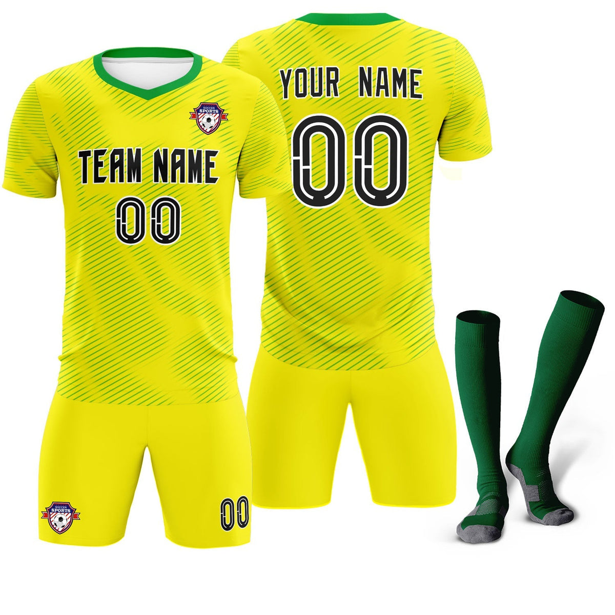 Custom Gold Kelly Green Training Uniform For Men Football Sets Jersey