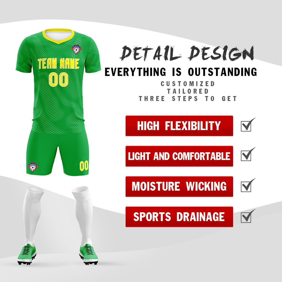 Custom Kelly Green Gold Training Uniform For Men Football Sets Jersey