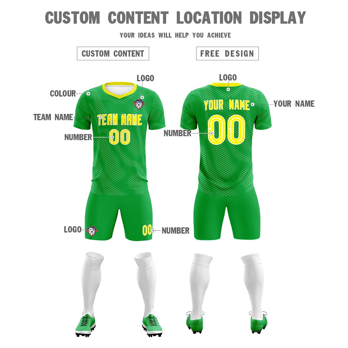 Custom Kelly Green Gold Training Uniform For Men Football Sets Jersey