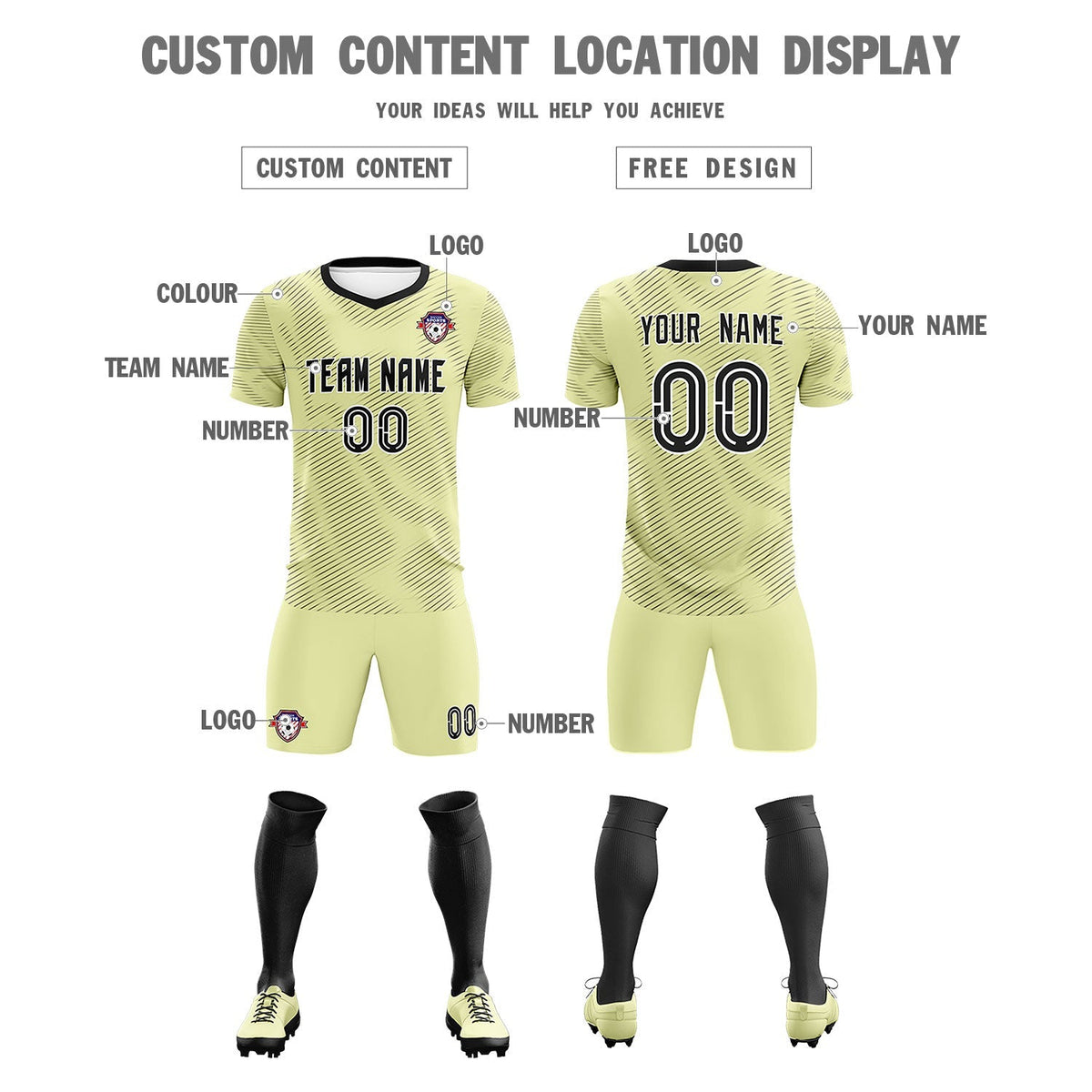 Custom Cream Black Training Uniform For Men Football Sets Jersey