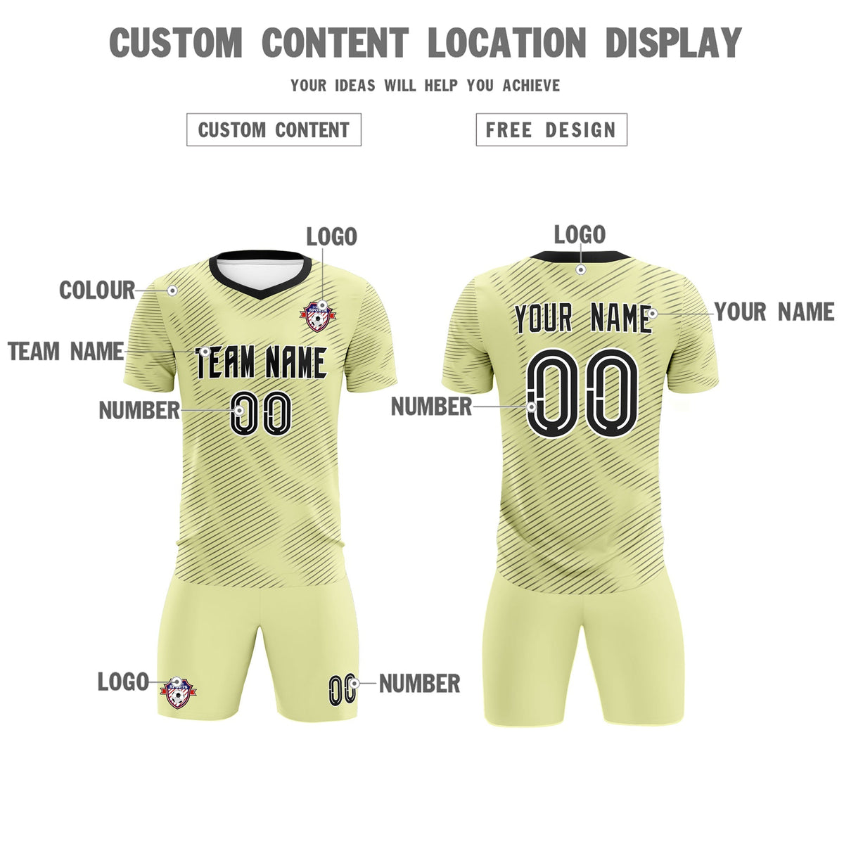 Custom Cream Black Training Uniform For Men Football Sets Jersey