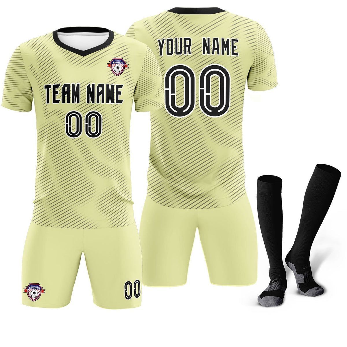Custom Cream Black Training Uniform For Men Football Sets Jersey