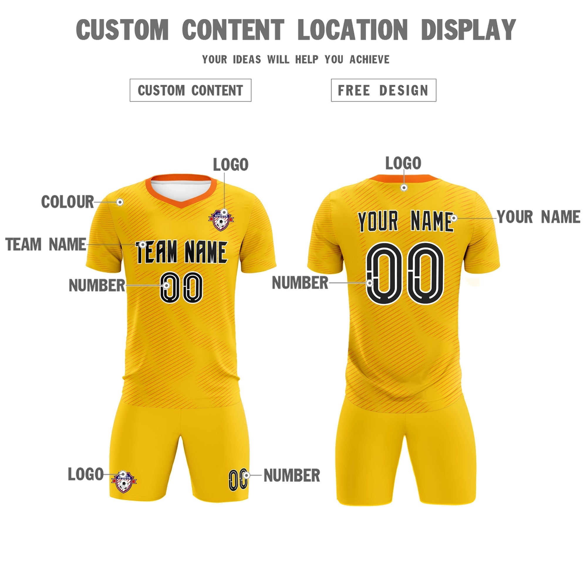 Custom Yellow Orange Training Uniform For Men Football Sets Jersey