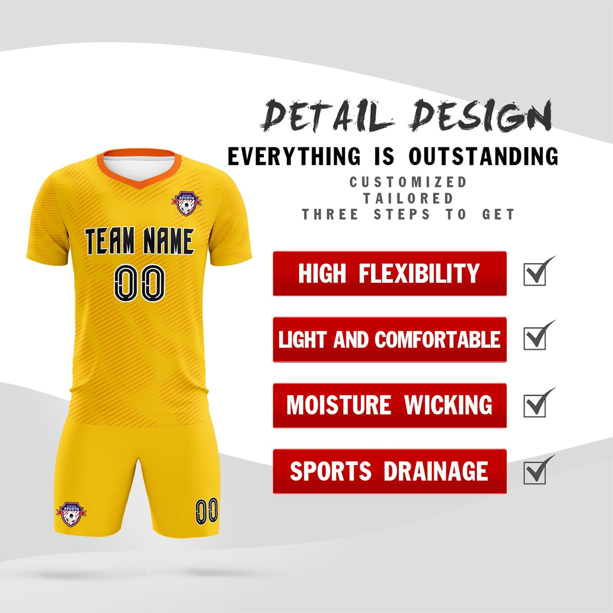 Custom Yellow Orange Training Uniform For Men Football Sets Jersey