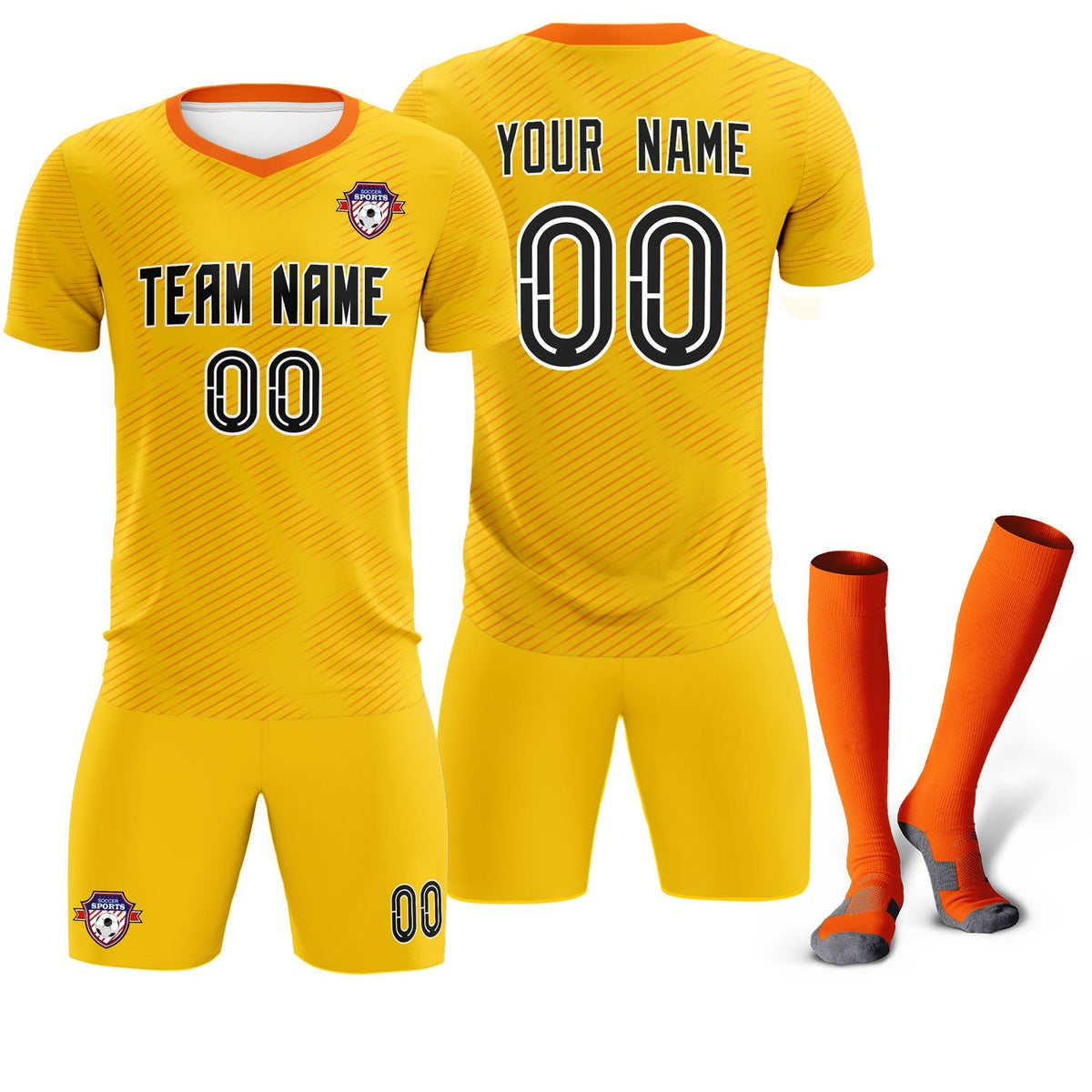 Custom Yellow Orange Training Uniform For Men Football Sets Jersey
