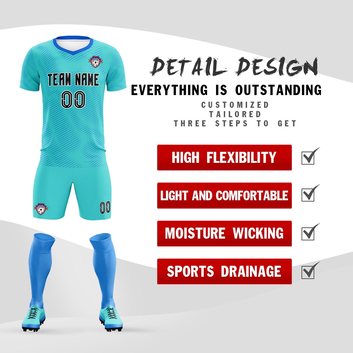 Custom Sky Blue Powder Blue Training Uniform For Men Football Sets Jersey