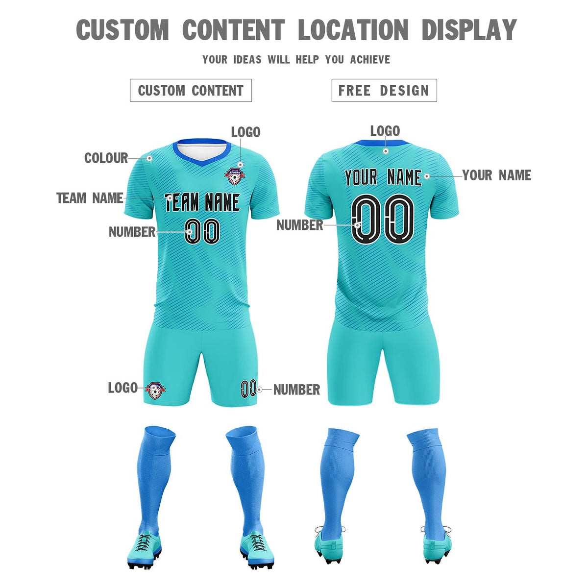 Custom Sky Blue Powder Blue Training Uniform For Men Football Sets Jersey