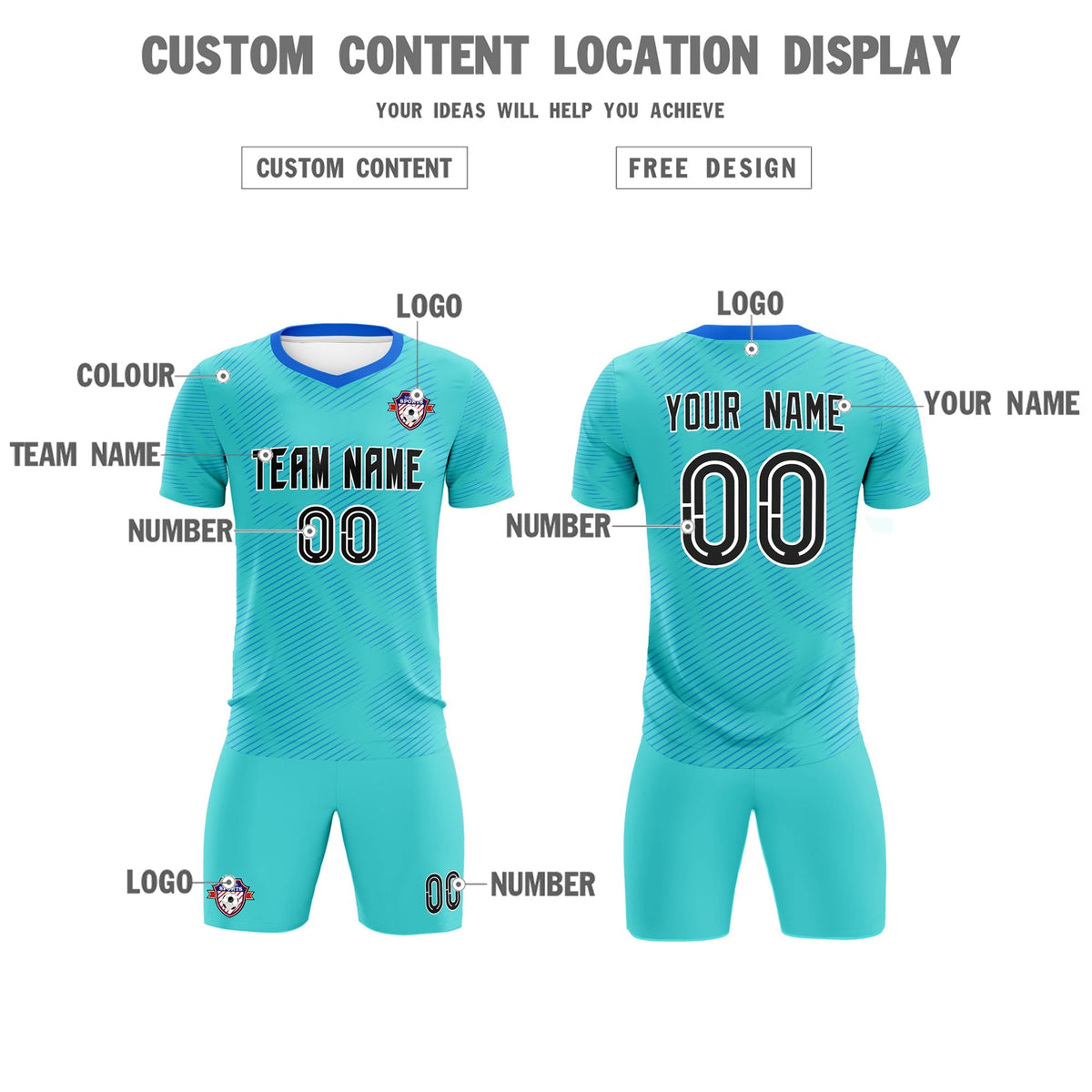 Custom Sky Blue Powder Blue Training Uniform For Men Football Sets Jersey