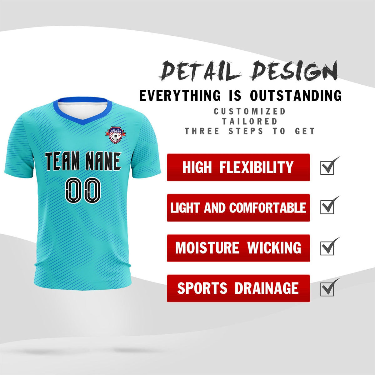 Custom Sky Blue Powder Blue Training Uniform For Men Football Sets Jersey