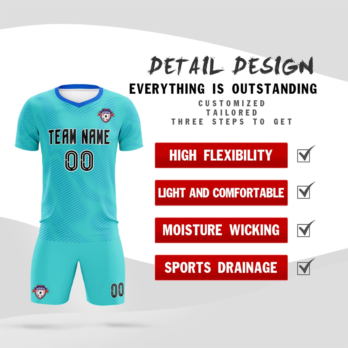 Custom Sky Blue Powder Blue Training Uniform For Men Football Sets Jersey