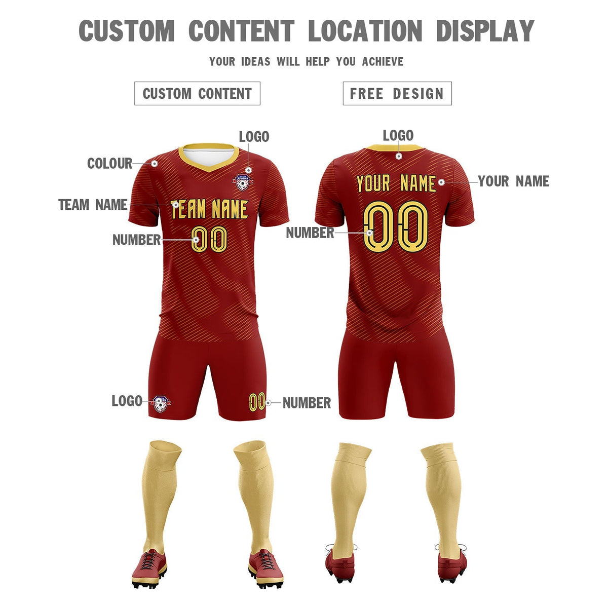 Custom Crimson Khaki Training Uniform For Men Football Sets Jersey