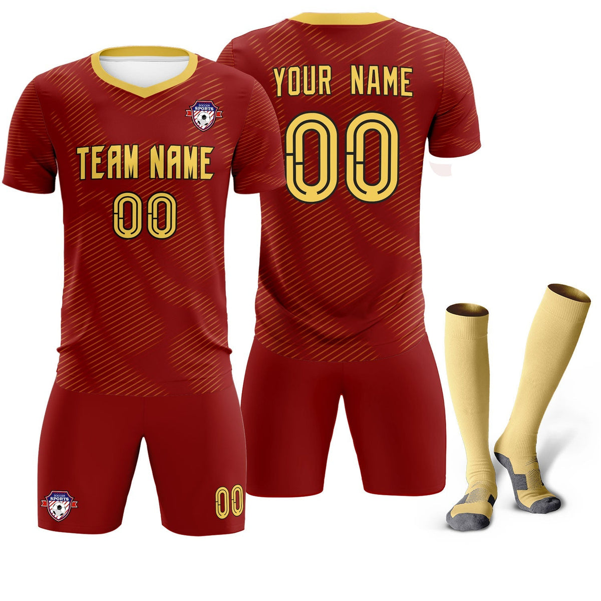 Custom Crimson Khaki Training Uniform For Men Football Sets Jersey
