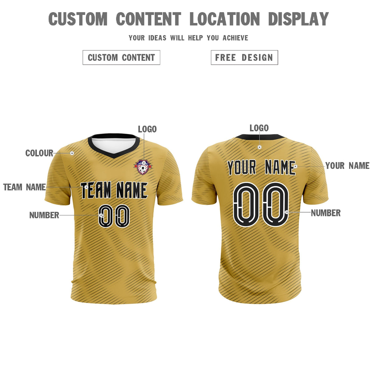 Custom Old Gold Black Training Uniform For Men Football Sets Jersey