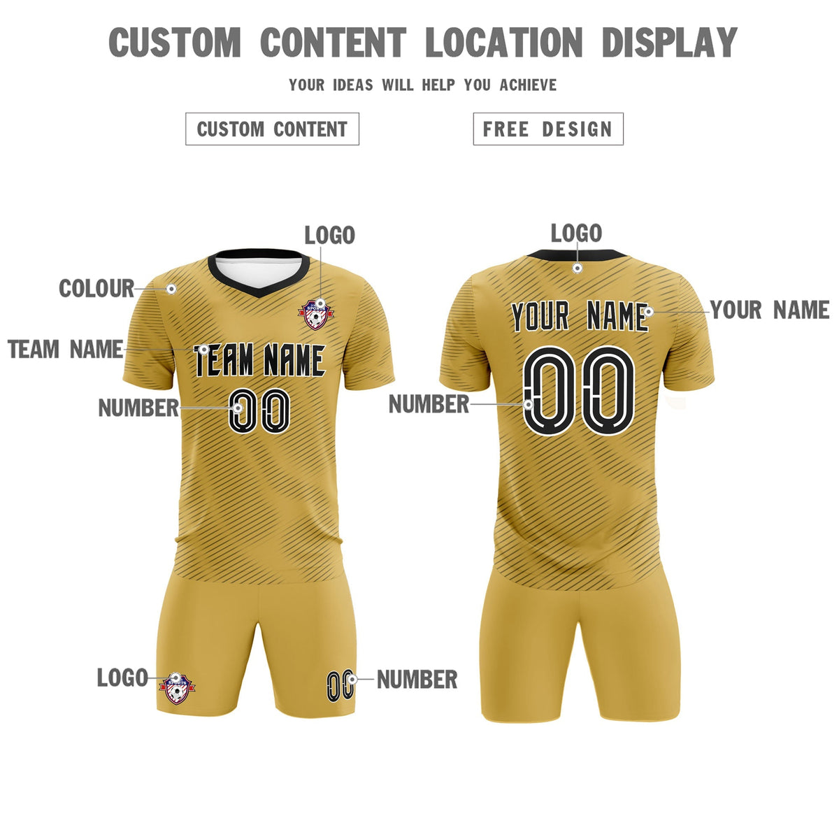 Custom Old Gold Black Training Uniform For Men Football Sets Jersey