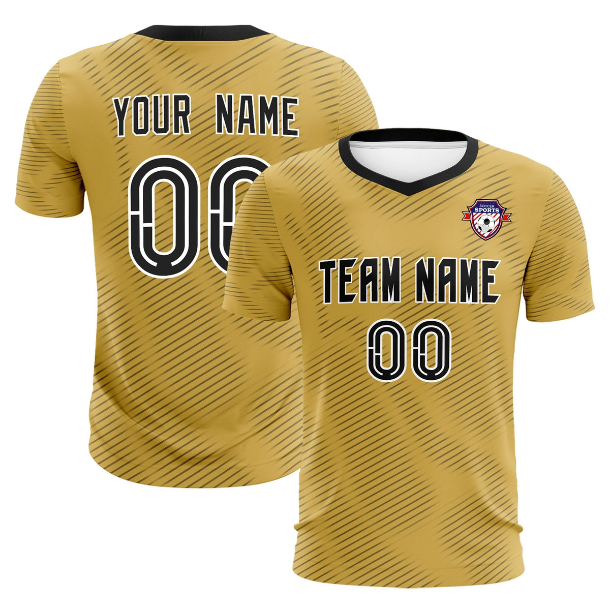 Custom Old Gold Black Training Uniform For Men Football Sets Jersey