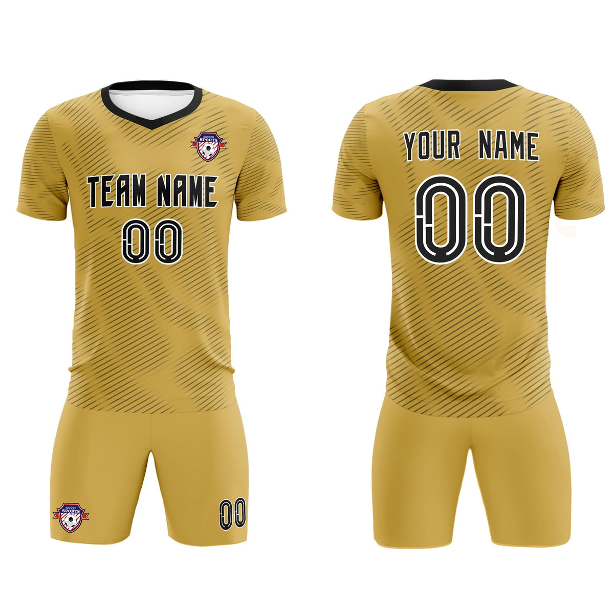 Custom Old Gold Black Training Uniform For Men Football Sets Jersey