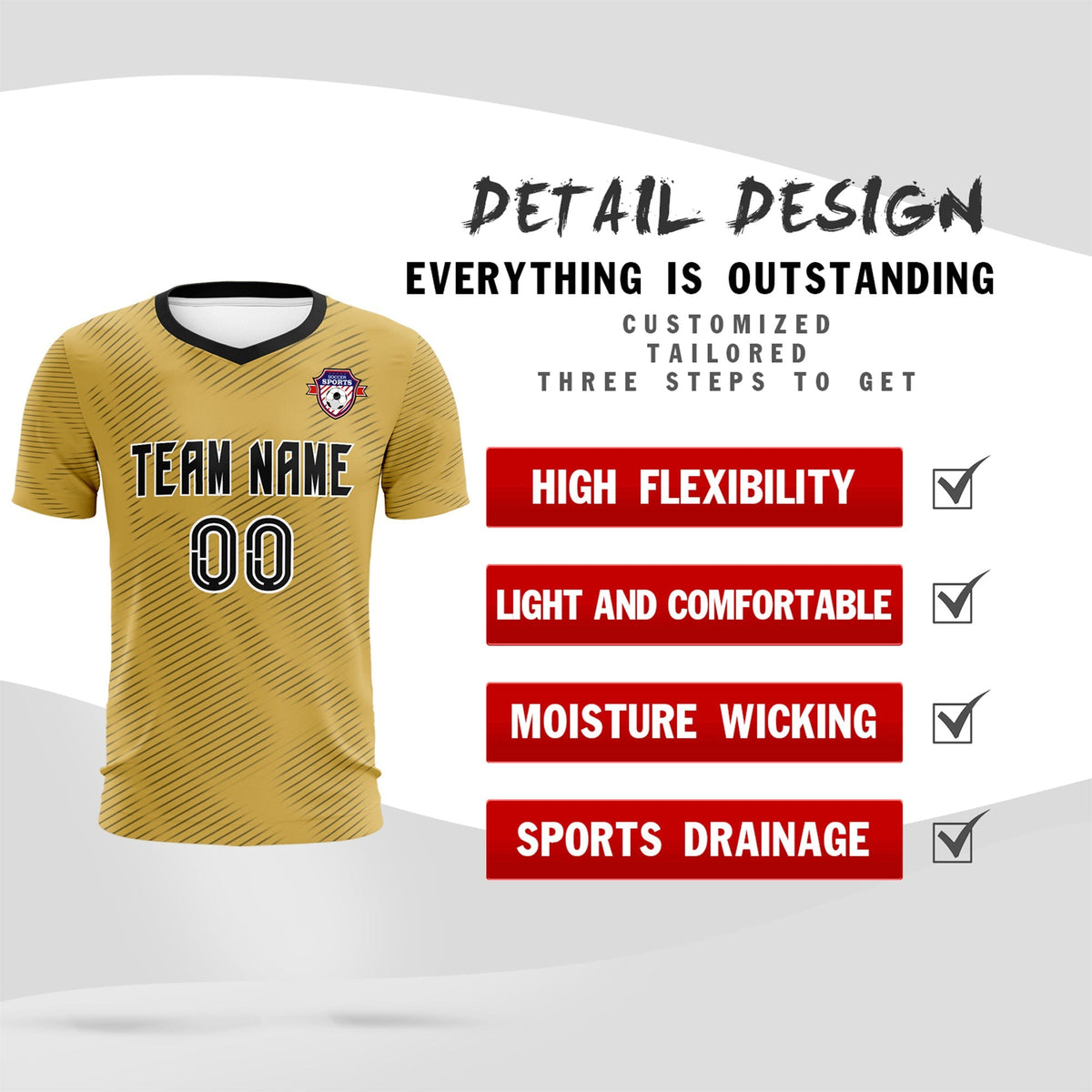 Custom Old Gold Black Training Uniform For Men Football Sets Jersey