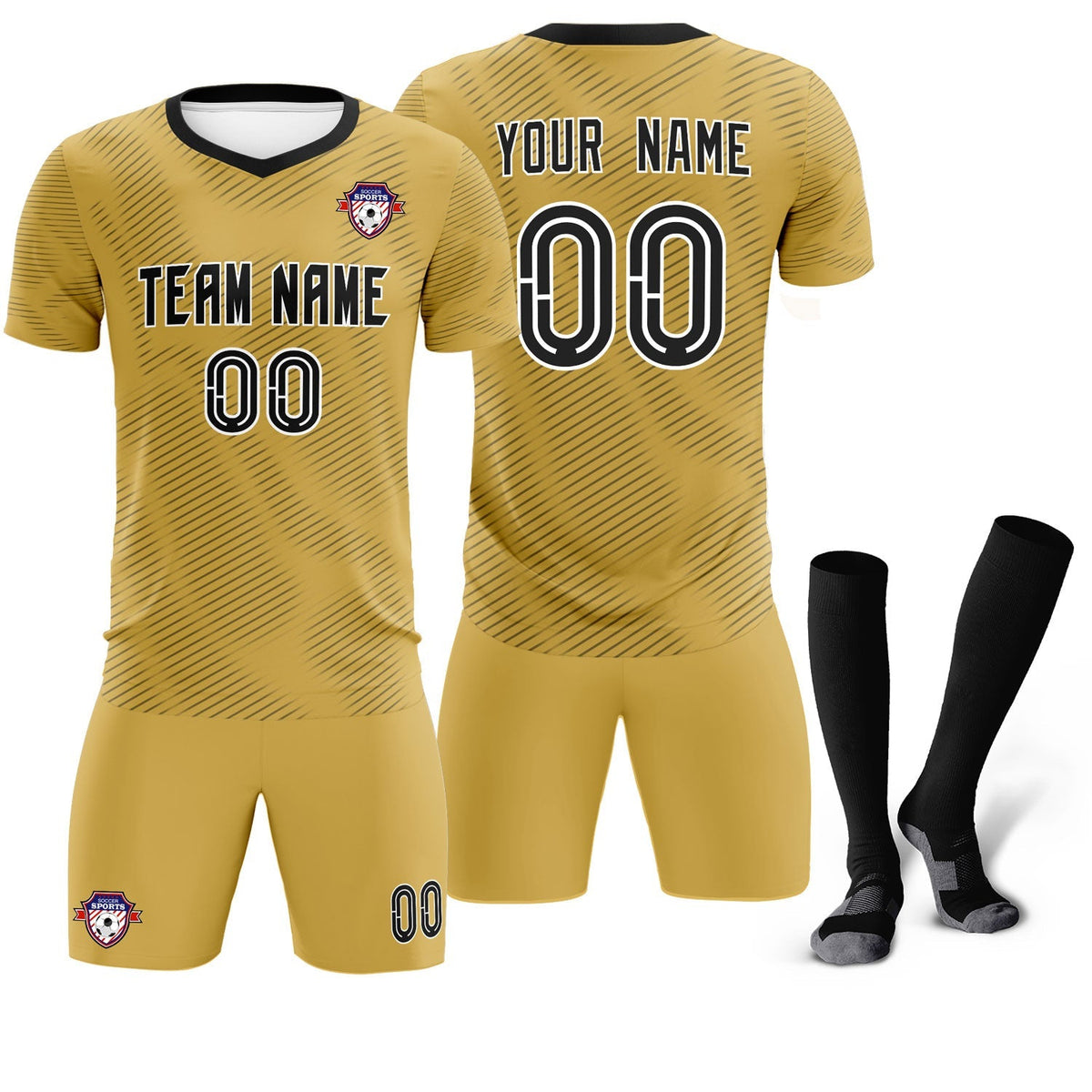 Custom Old Gold Black Training Uniform For Men Football Sets Jersey
