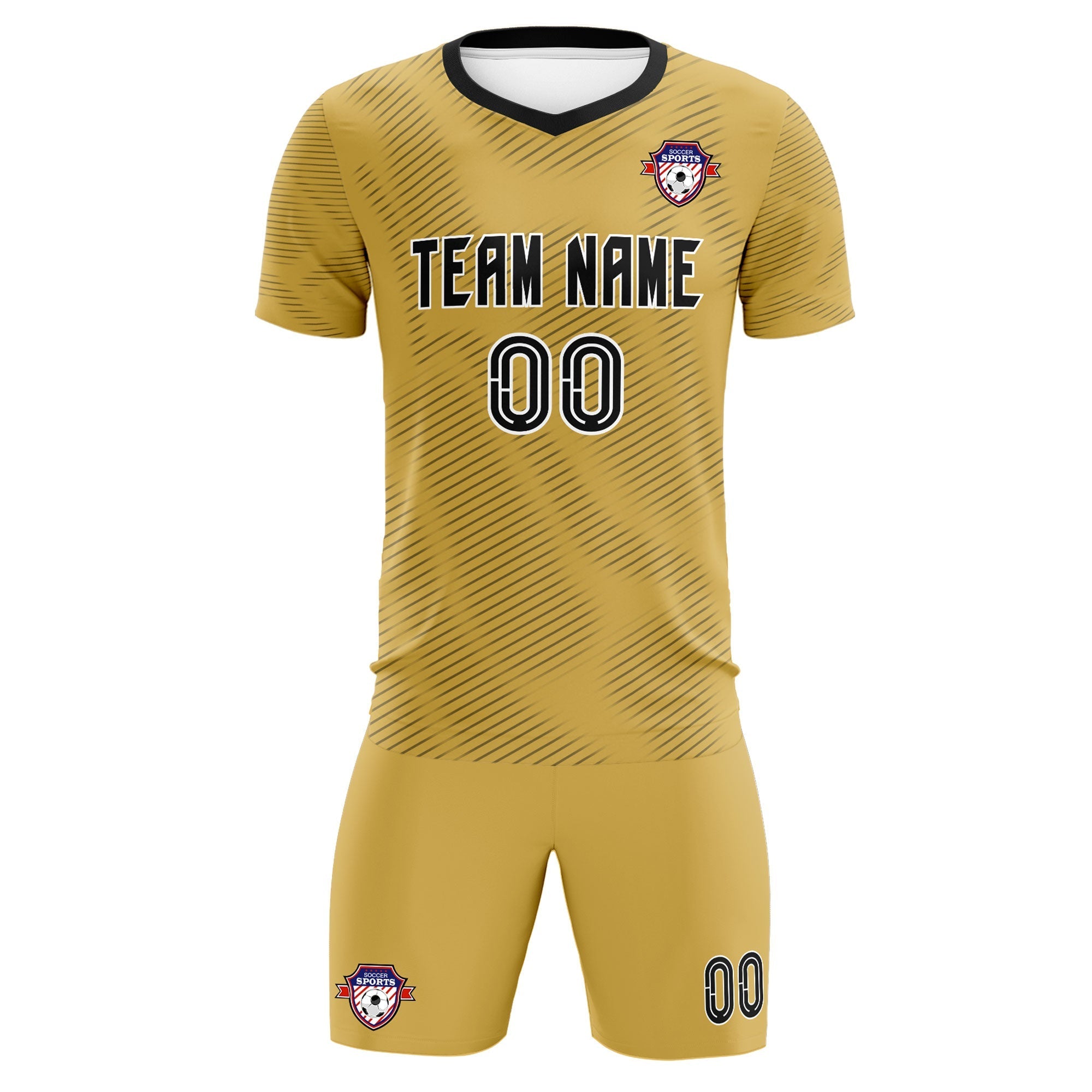Custom Old Gold Black Training Uniform For Men Football Sets Jersey