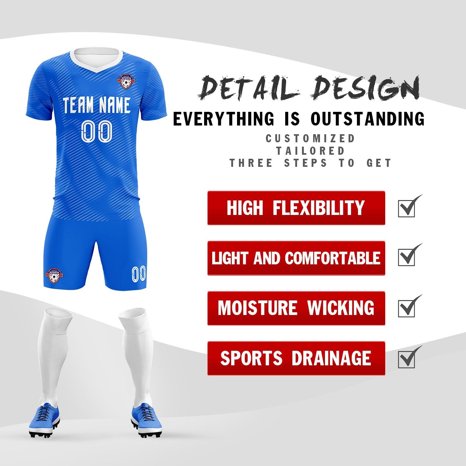 Custom Royal White Training Uniform For Men Football Sets Jersey