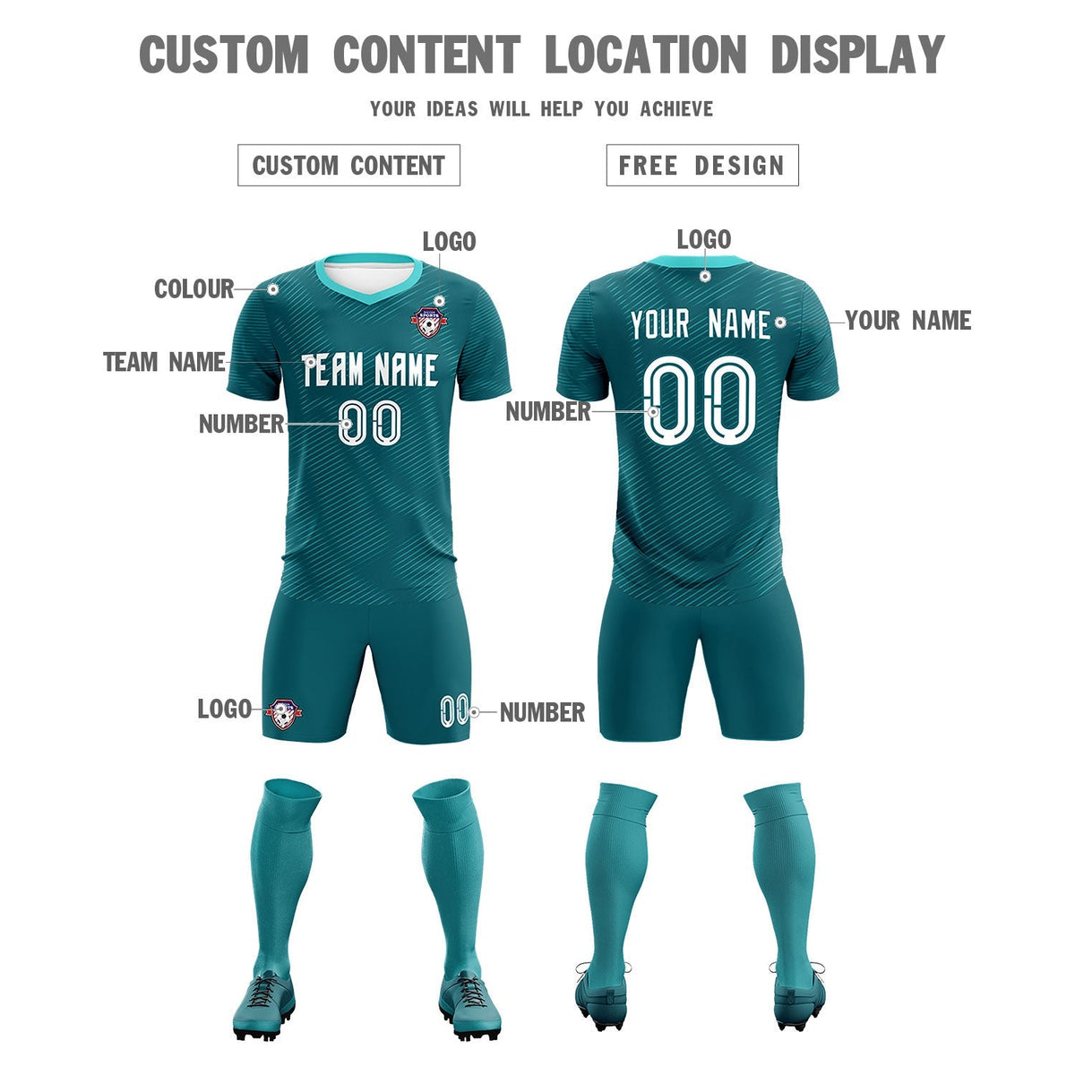 Custom Aqua Aqua Training Uniform For Men Football Sets Jersey