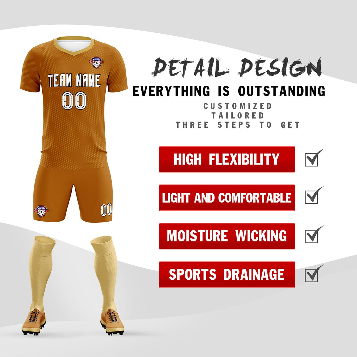 Custom Light Brown Khaki Training Uniform For Men Football Sets Jersey