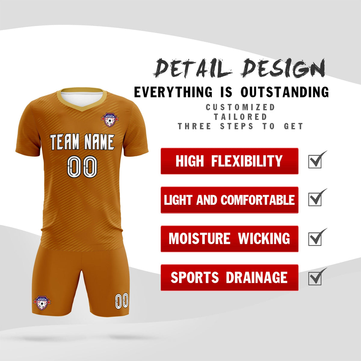 Custom Light Brown Khaki Training Uniform For Men Football Sets Jersey
